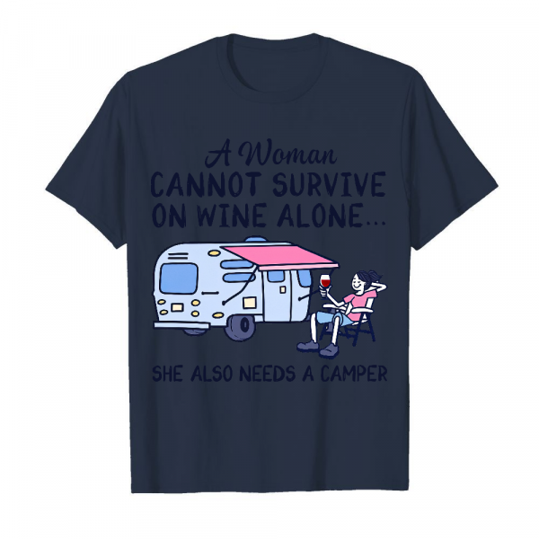 A Woman Cannot Survive On Wine Alone Men's T-Shirt Navy