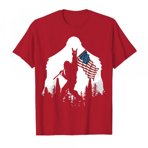 Bigfoot Rock And Roll Usa Flag In The Forest Men's T-Shirt Cardinal