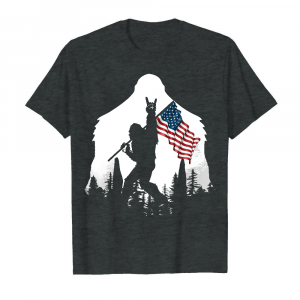 Bigfoot Rock And Roll Usa Flag In The Forest Men's T-Shirt Dark Heather