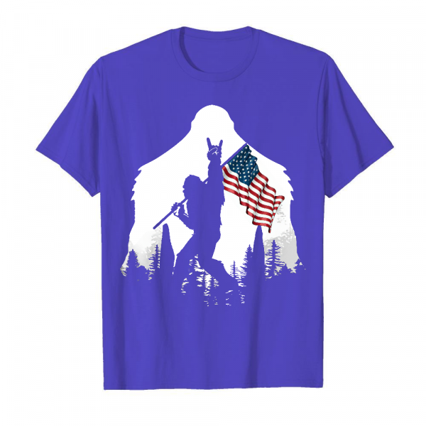 Bigfoot Rock And Roll Usa Flag In The Forest Men's T-Shirt Iris